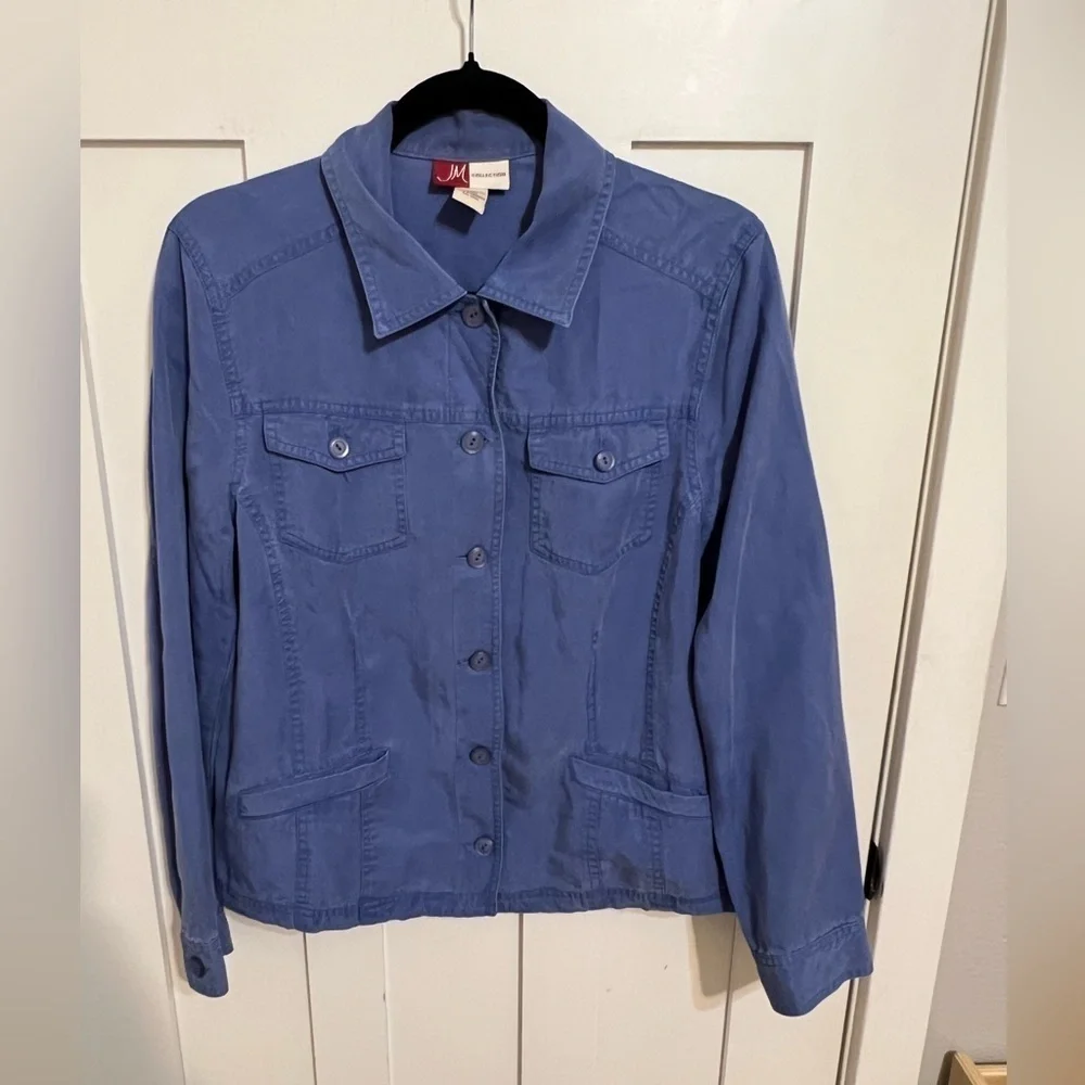 JM Collection Button up lightweight Jacket blue Size 12 TENCEL